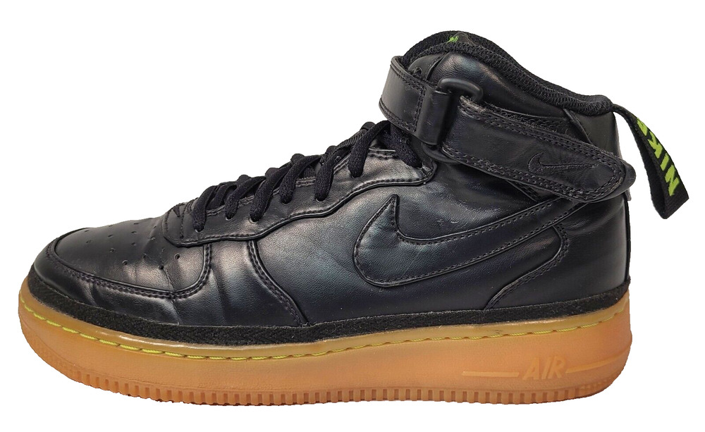 Nike Boys Air Force 1 Mid LV8 Black Gum Volt Basketball Size 6.5Y 820342-004